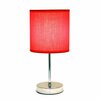 Creekwood Home Traditional Petite Metal Stick Bedside Table Desk Lamp in Chrome with Fabric Drum Shade, Red CWT-2003-RE